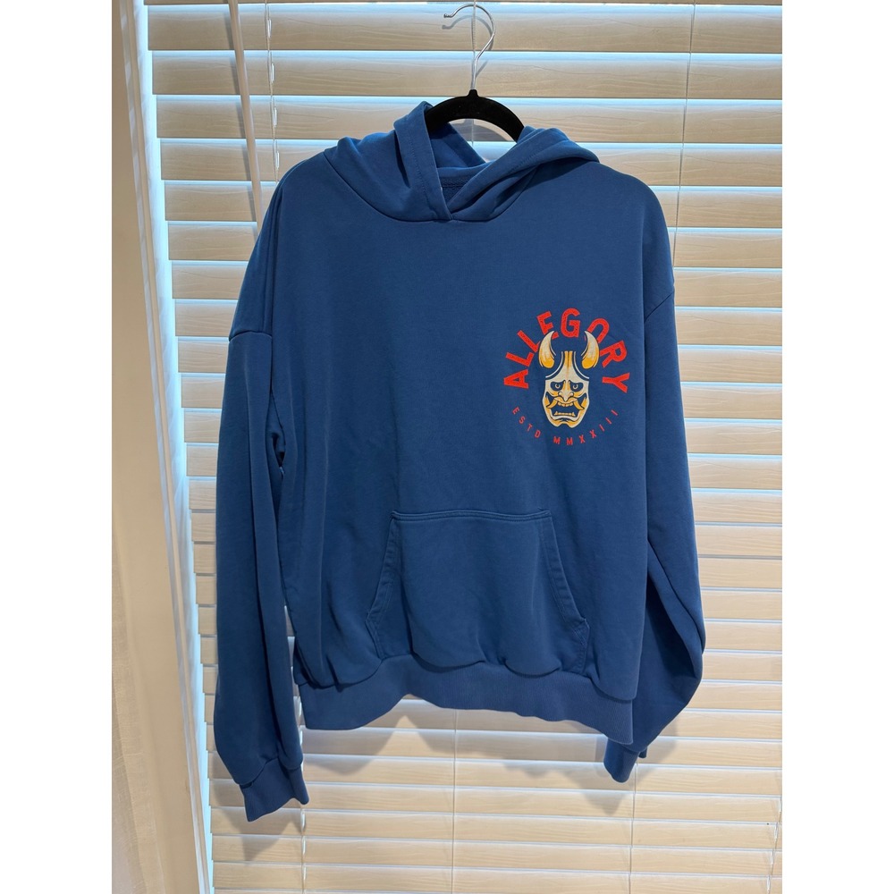 Allegory Blue Graphic Hoodie The Wolf Always Breaks Free Hannya Mask Mens Large